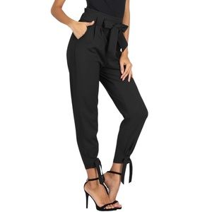 Black Casual High Waist Pencil Pants with Bow-Knot Pockets Size Medium.